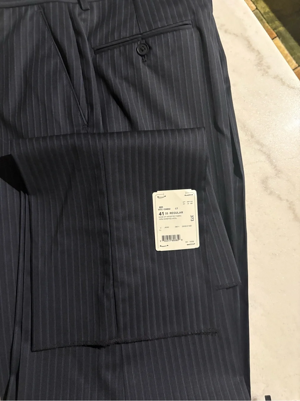 Murano Navy Pinstripe Suit Jacket with Red Tie